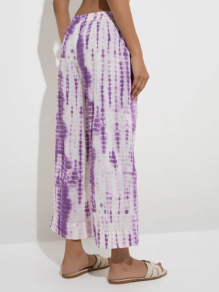Utsa Purple Tie-Dye Detailed Cotton Ethnic Pants