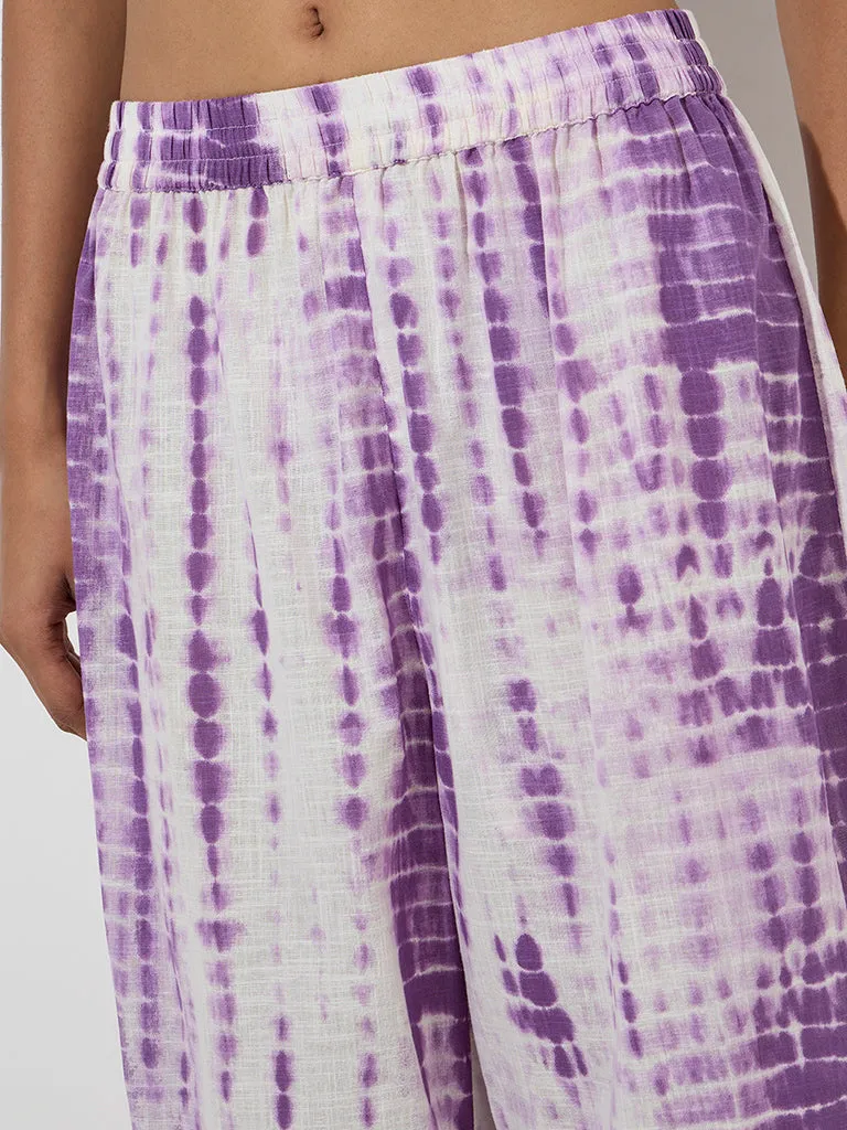 Utsa Purple Tie-Dye Detailed Cotton Ethnic Pants