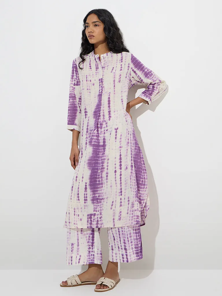 Utsa Purple Tie-Dye Printed Cotton A-Line Kurta