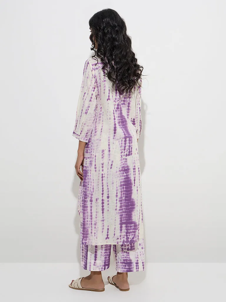 Utsa Purple Tie-Dye Printed Cotton A-Line Kurta