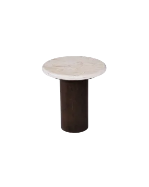 VINTAGE BROWN TRAVERTINE SIDE TABLE