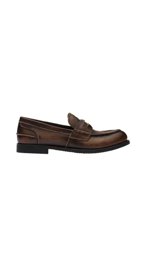 Vintage-effect Leather Penny Loafers - Ebony