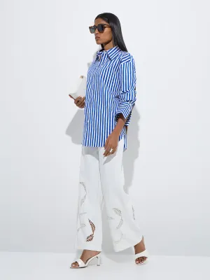 Wardrobe Blue Striped Cotton Shirt