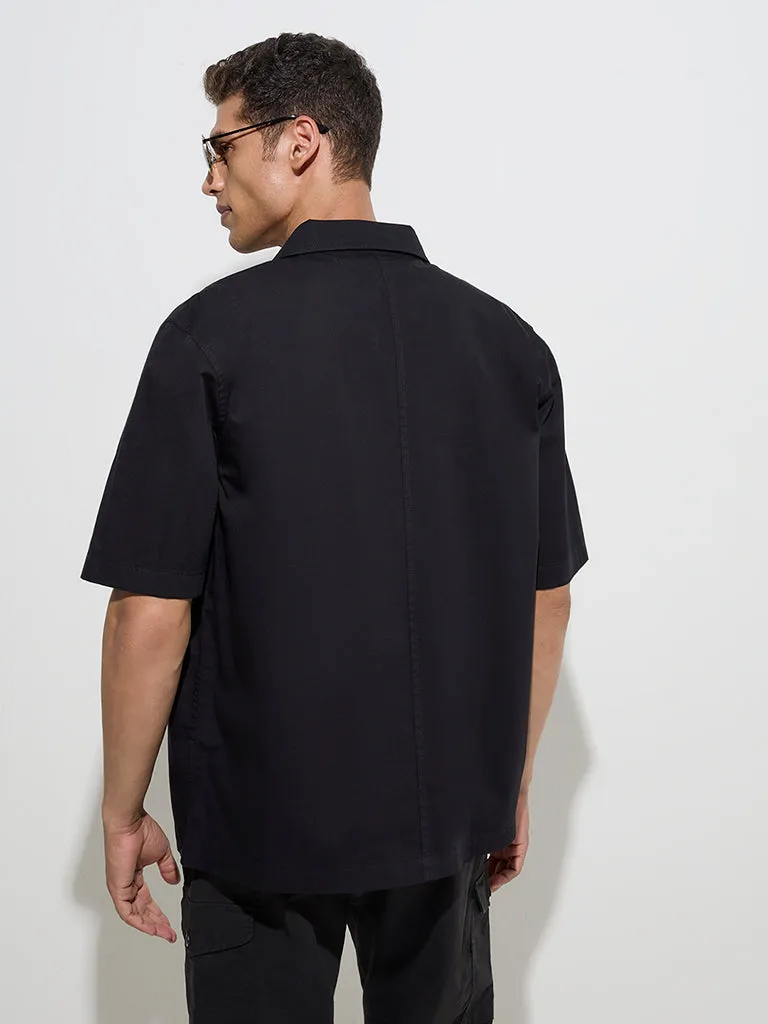 WES Casuals Black Relaxed-Fit Cotton Shirt
