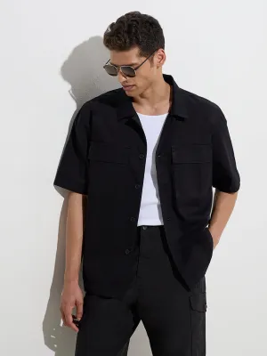 WES Casuals Black Relaxed-Fit Cotton Shirt