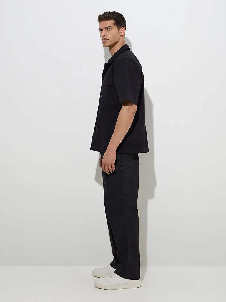 WES Casuals Black Relaxed-Fit Cotton Shirt