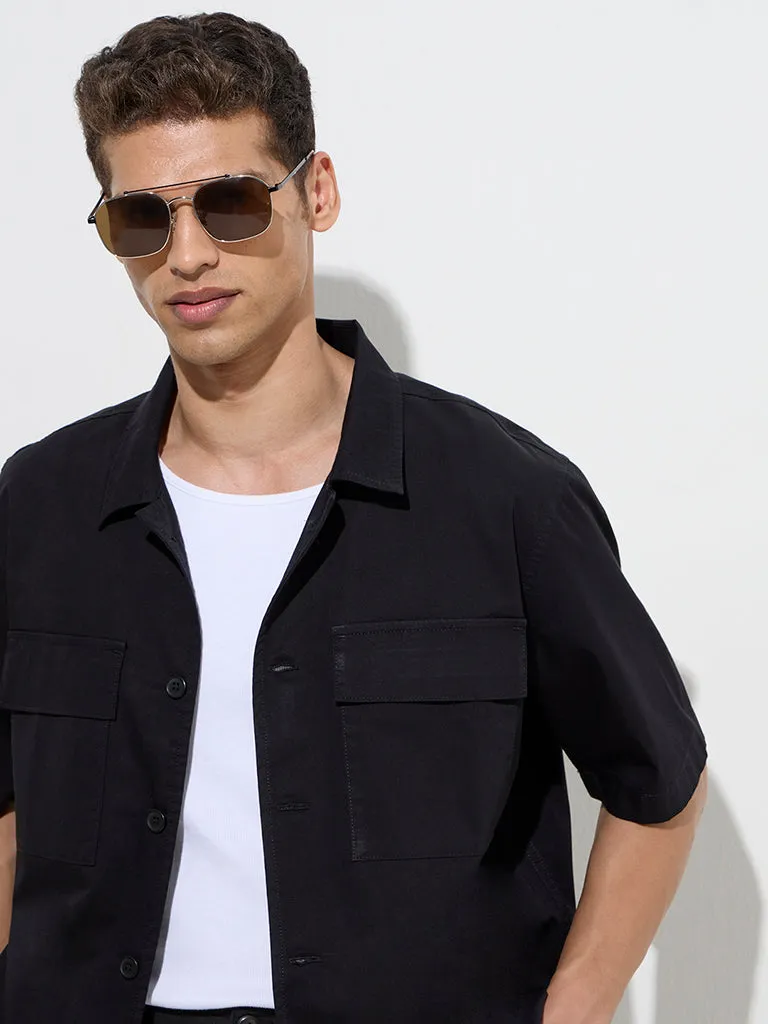 WES Casuals Black Relaxed-Fit Cotton Shirt