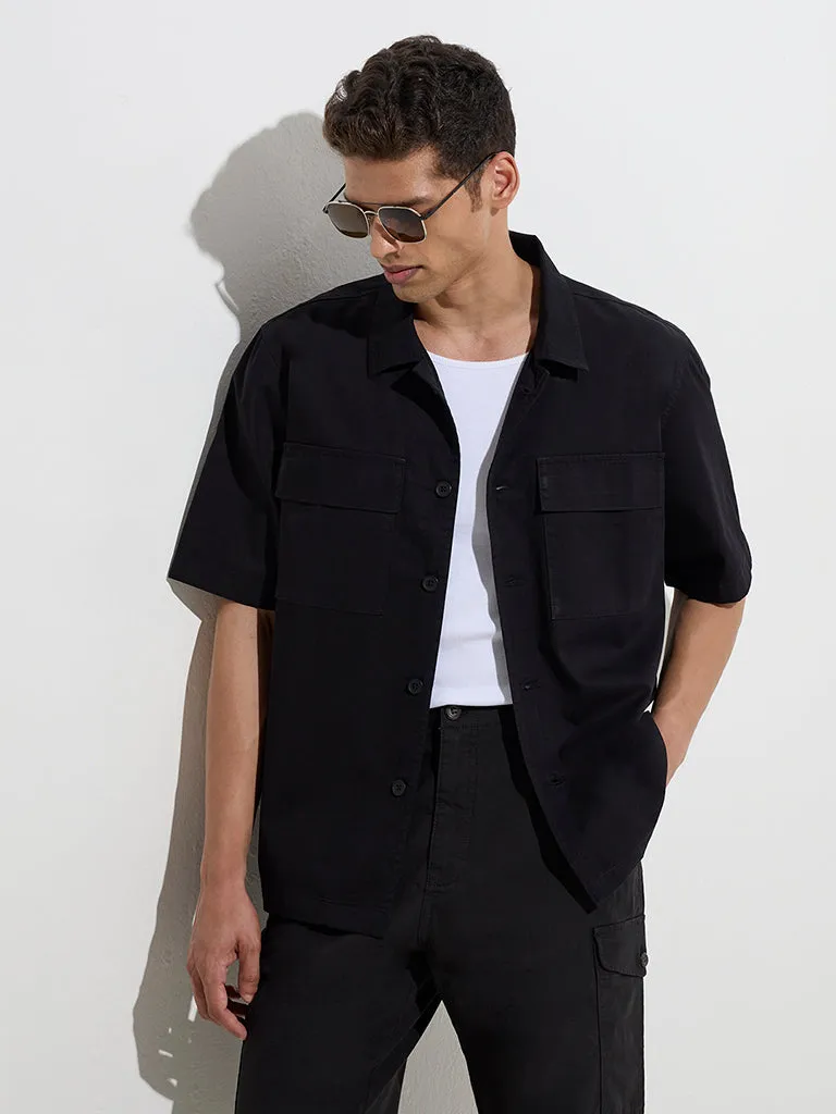 WES Casuals Black Relaxed-Fit Cotton Shirt