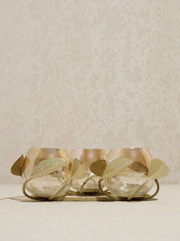 Westside Home Gold Leaf Detailed Tealight Candle Holder