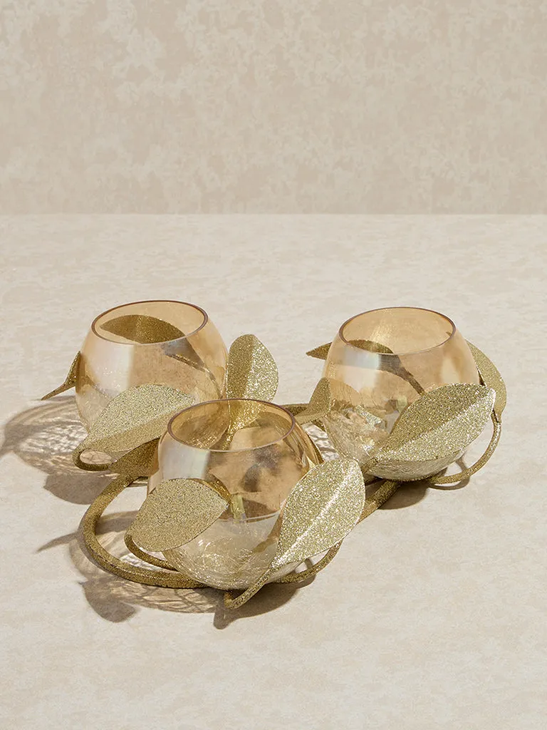 Westside Home Gold Leaf Detailed Tealight Candle Holder