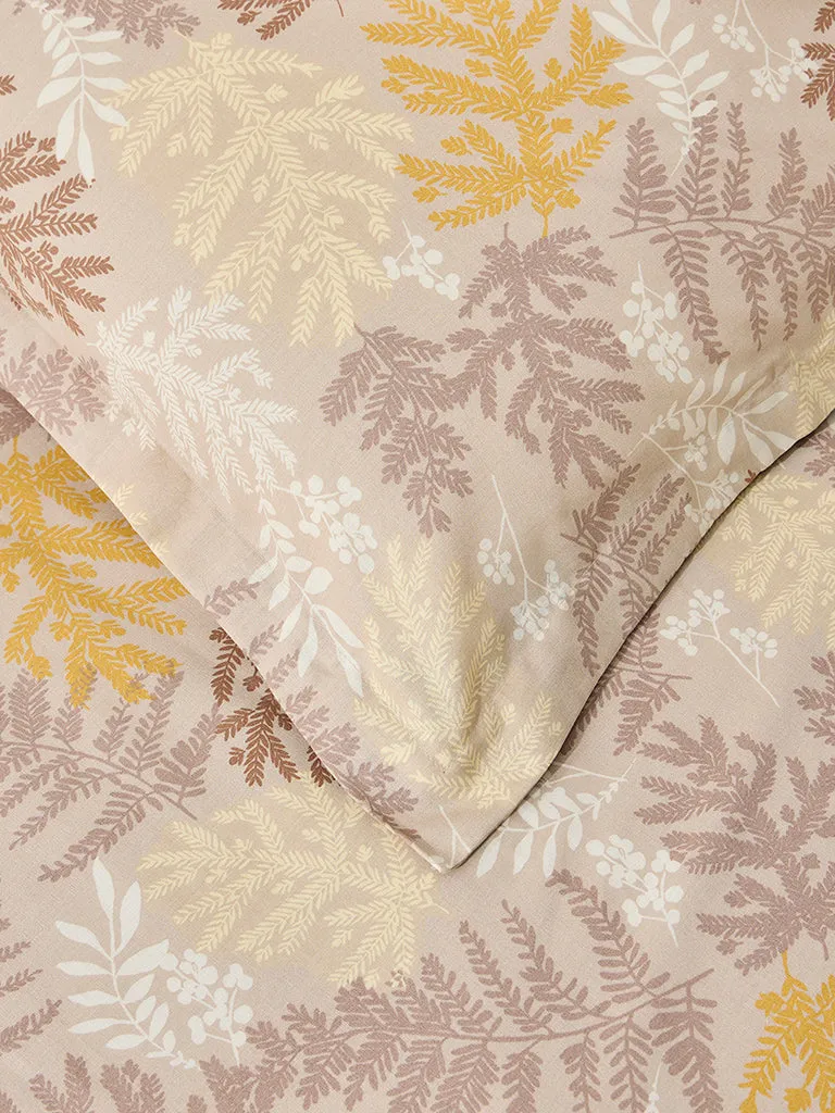 Westside Home Ochre Foliage Single Bed Flat Sheet and Pillowcase Set