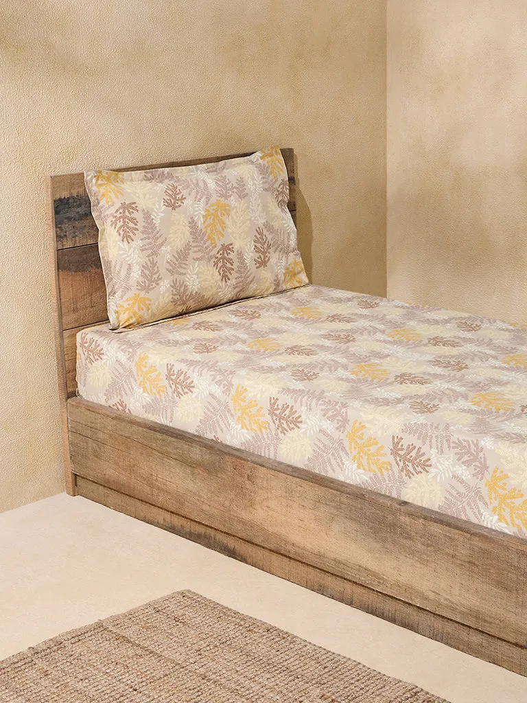 Westside Home Ochre Foliage Single Bed Flat Sheet and Pillowcase Set