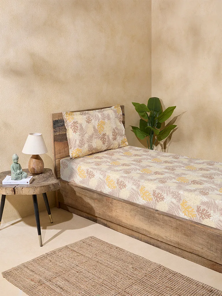 Westside Home Ochre Foliage Single Bed Flat Sheet and Pillowcase Set
