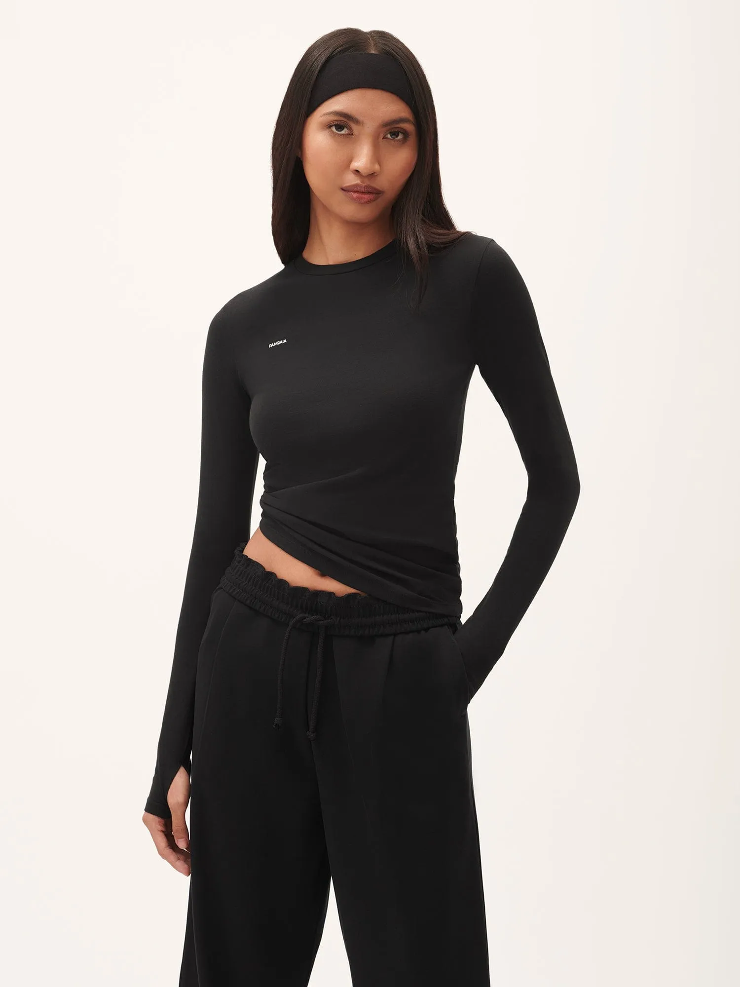 Womens 365 Cotton-Stretch Long-Sleeved Top—Black