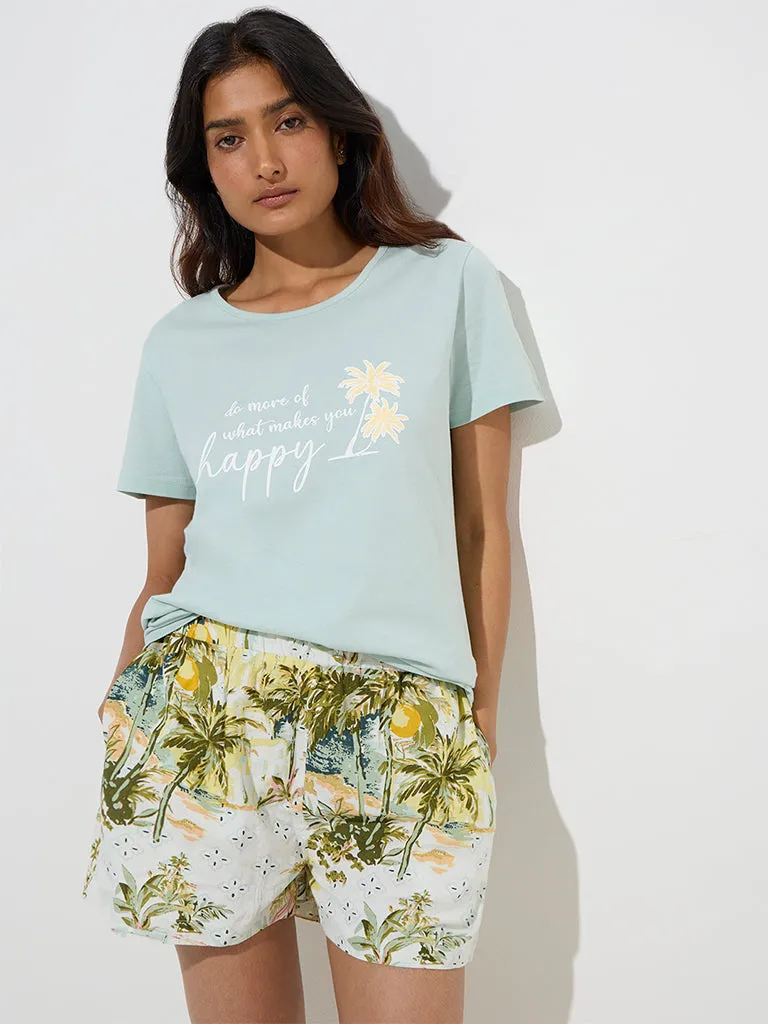 Wunderlove Mint Text Design Cotton T-Shirt
