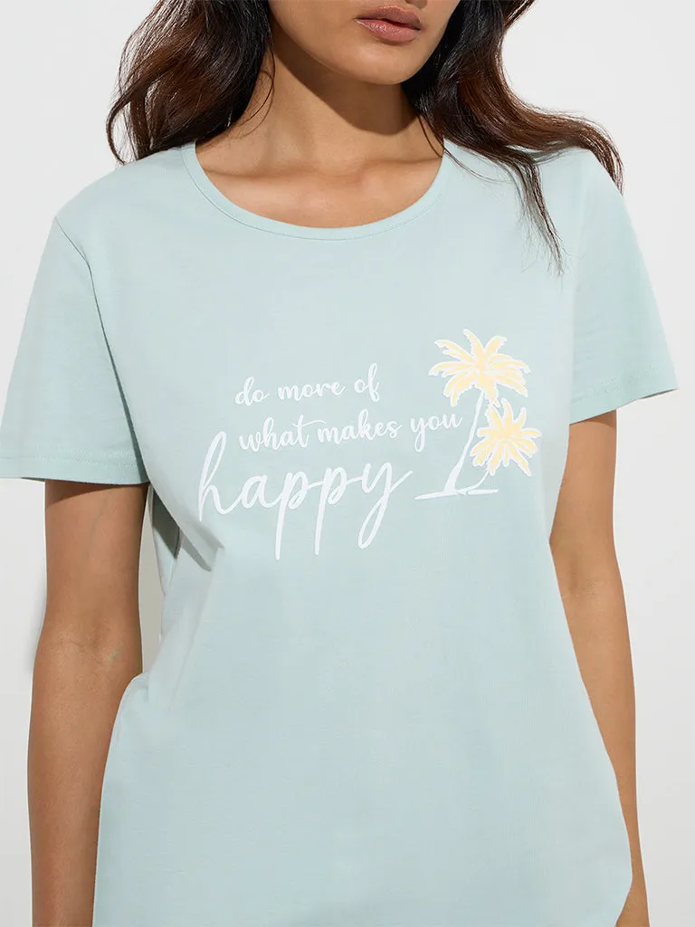 Wunderlove Mint Text Design Cotton T-Shirt