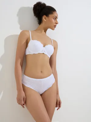 Wunderlove White Lace-Detailed Brazilian Brief