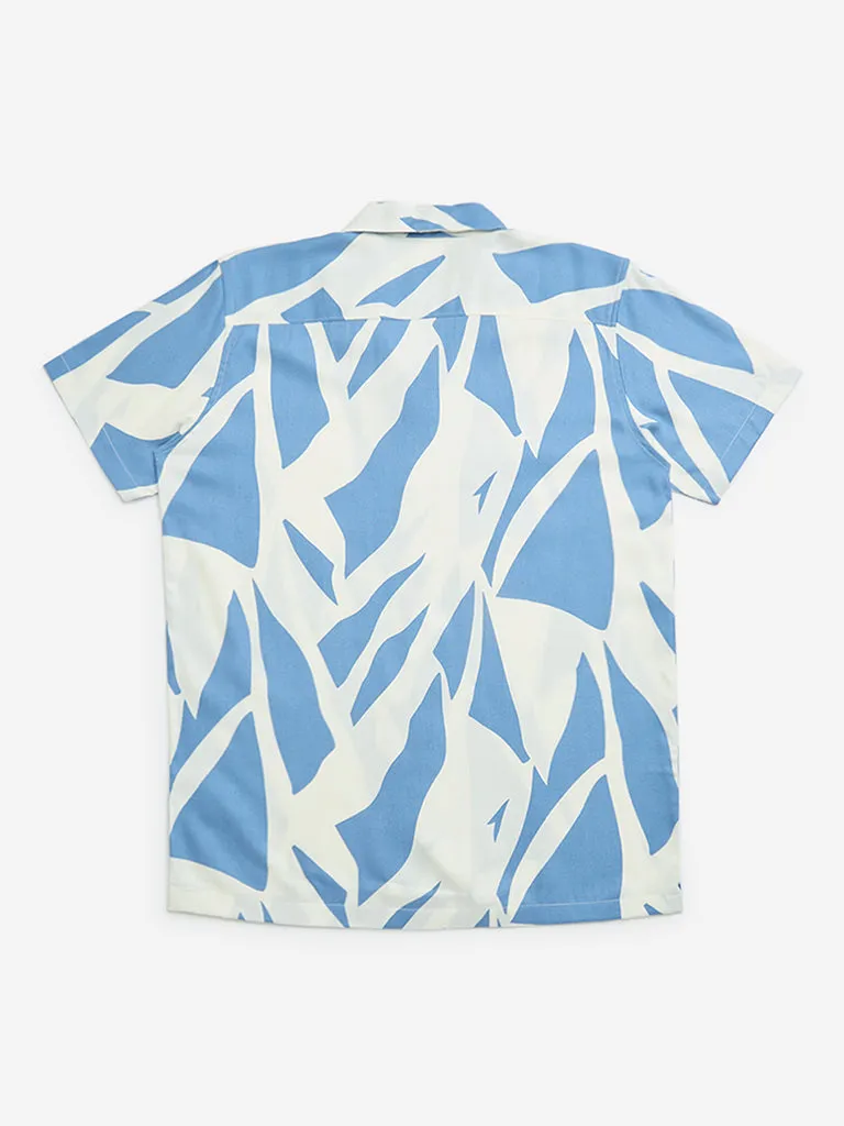 Y&F Kids Blue Abstract Design Resort-Fit Cotton Shirt