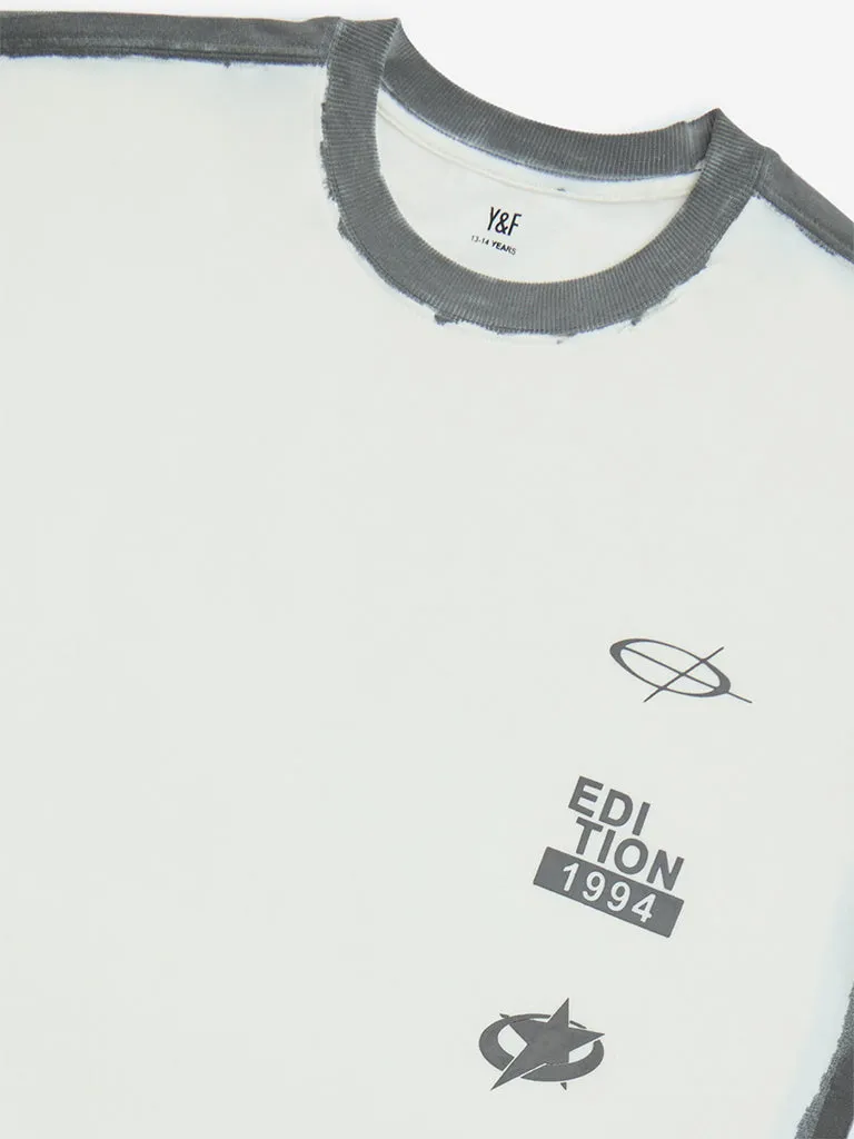 Y&F Kids Off-White Printed Cotton T-Shirt