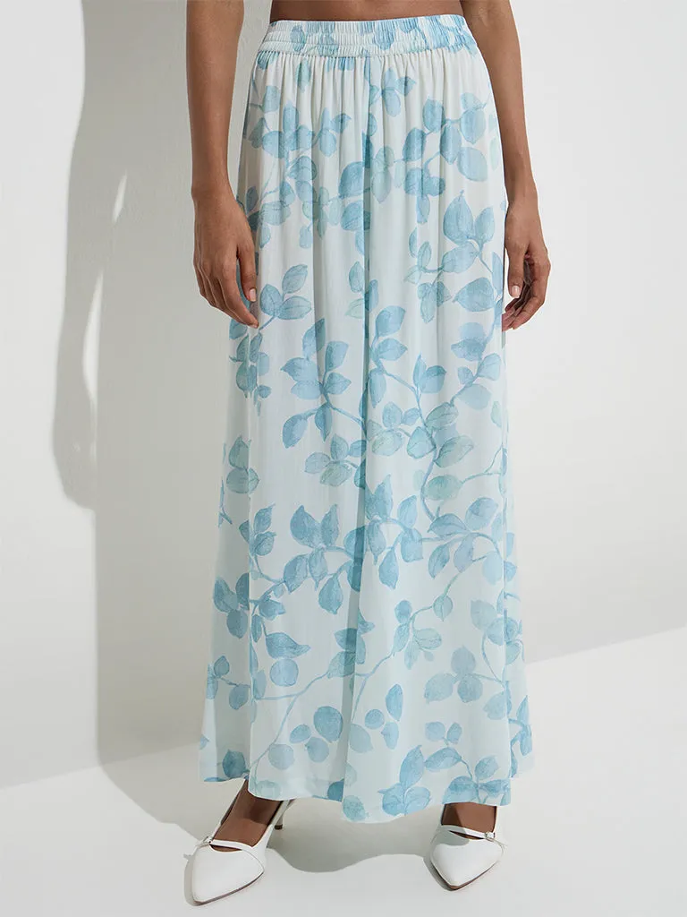 Zuba Blue Botanical Printed Palazzos