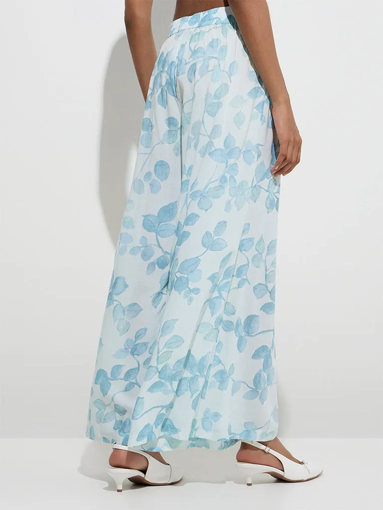Zuba Blue Botanical Printed Palazzos